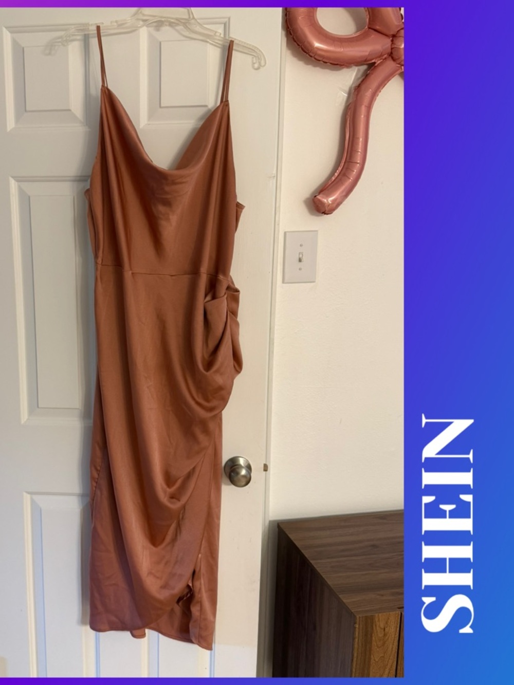SHEIN Satin Cowl Midi Dress in Dust Pink
